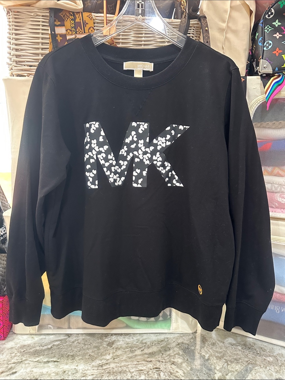 Michael Kors Black Crewneck Sweatshirt with White MK Print